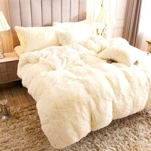 💗 Queen Comfy Plush Shaggy Duvet Cover Luxury Super Soft Velvet Bedding w Shams - Picture 2 of 7